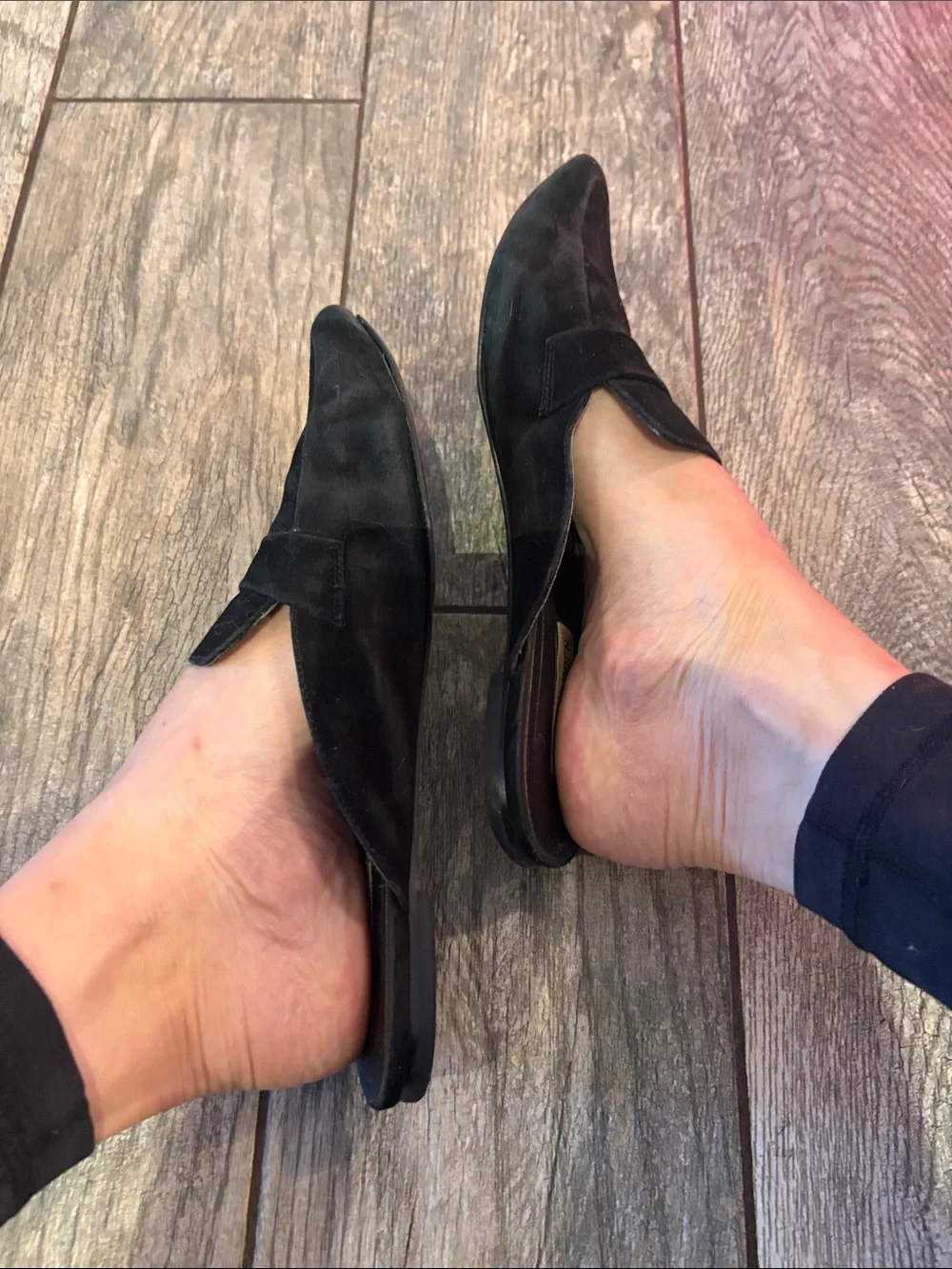 Classic Black Suede Pointed-Toe Loafers - Women's